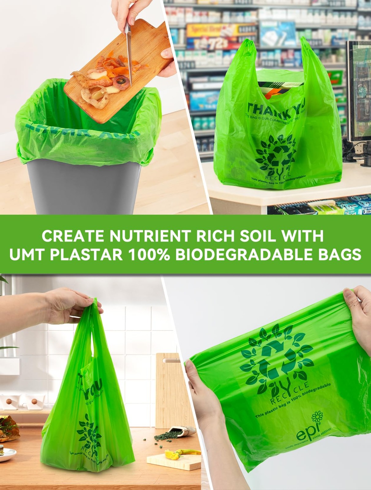 [200 per box],Recyclable Compostable Reusable Biodegradable Plastic T-Shirt Bags