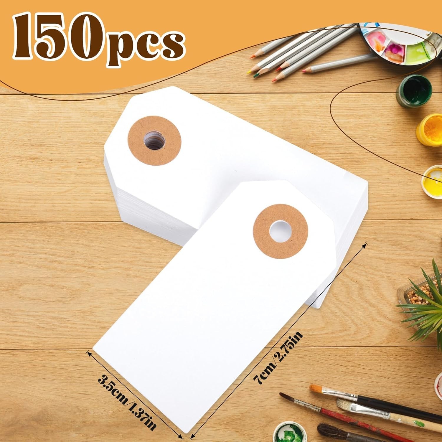 150PCS Blank Shipping Tag, 2 3/4 x 1 3/8 inches Manila Label Tags with String