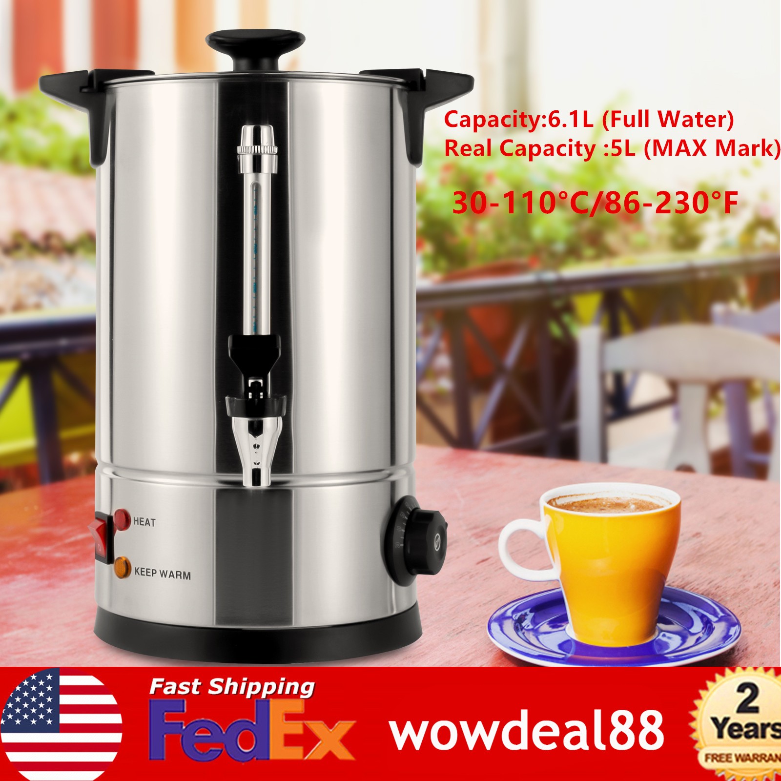 8L/2.11gal Premium Commercial Coffee Machine Large Stainless Steel Coffee Maker