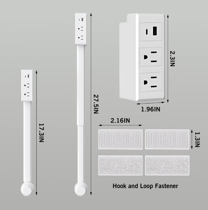 AC Outlet Extender With 2 AC Outlets + 2 USB Charging Ports Max 28″ Long