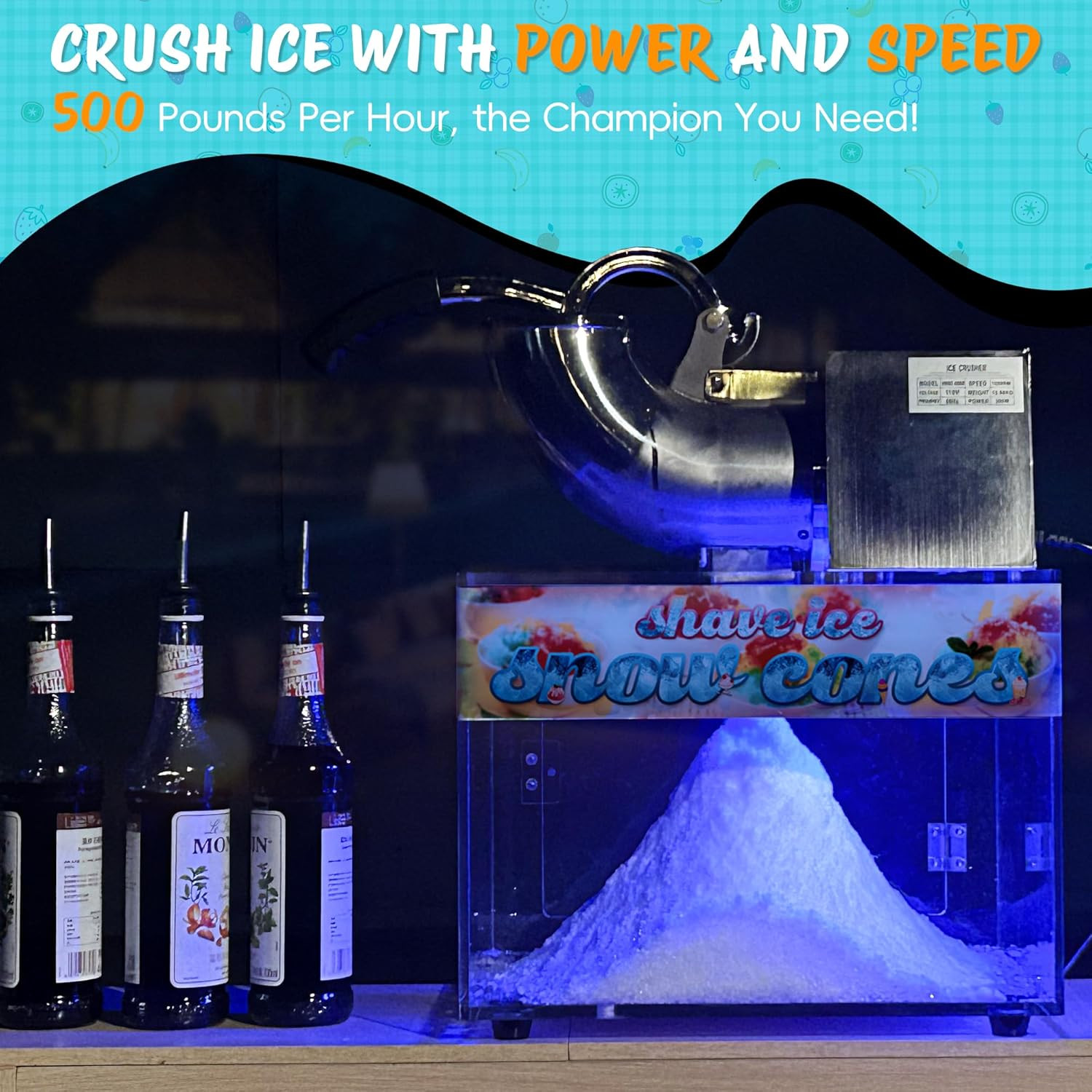 Commercial 48L Snow Cone Machine – 500LB/H Electric Shaved Ice Maker