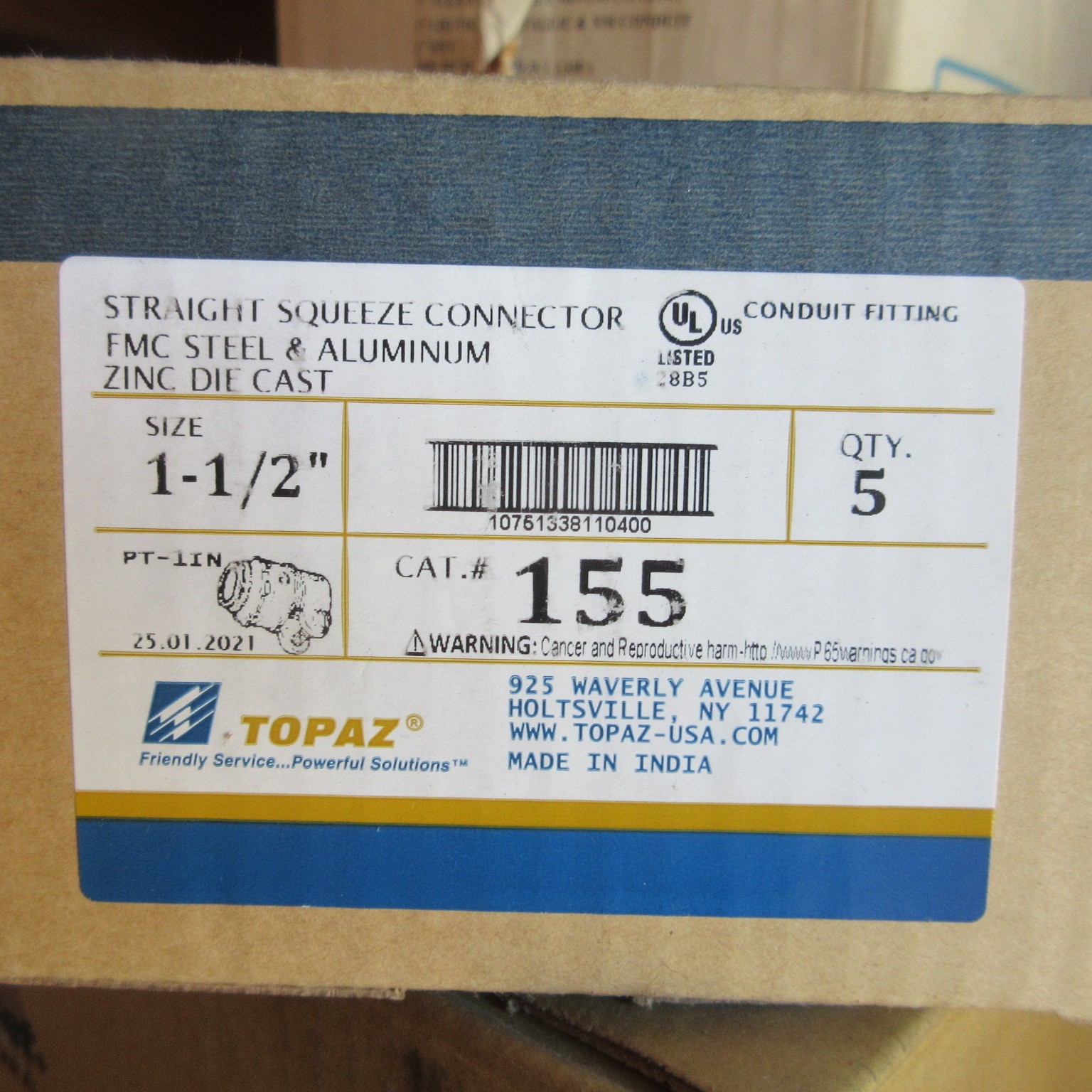 Southwire 155 TOPAZ-LTG 1 1/2 IN Straight Squeeze Connector ZINC (5 Count)