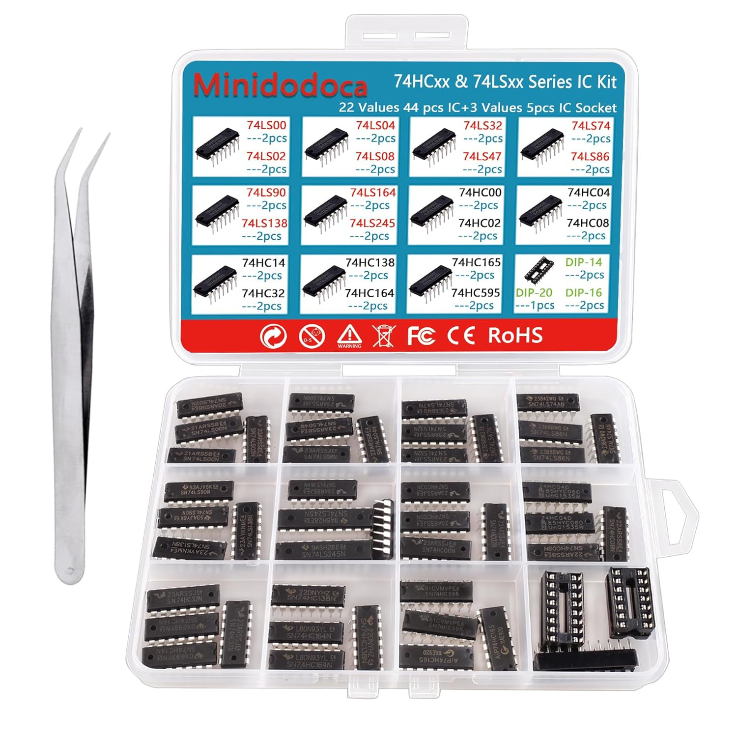 49Pcs Logic IC Assortment Kit 25 Types with Sockets for Electronic Projects