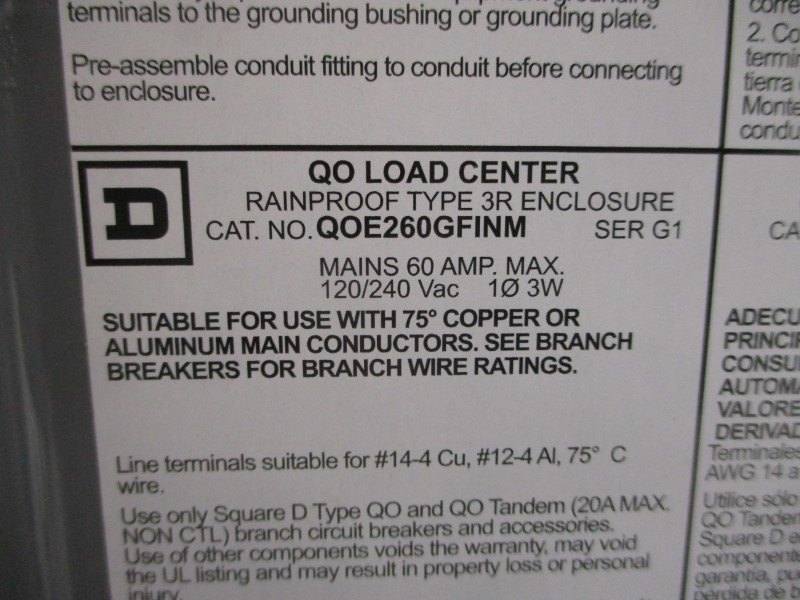 SQUARE D QOE260GFINM SER. G1 120/240VAC 60A NSNP
