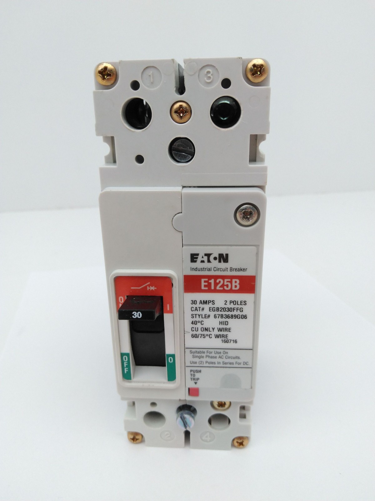 Eaton EGB2030FFG Circuit Breaker, 30A, 2P, E125B