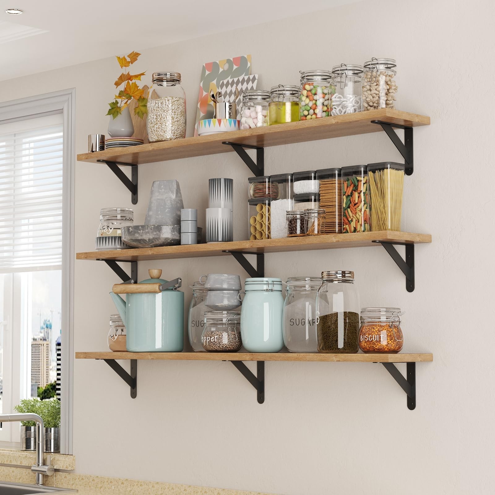 Shelf Brackets with Beam, Heavy Duty Shelf Bracket, 6 x 8 inch 6 Pack Black M…