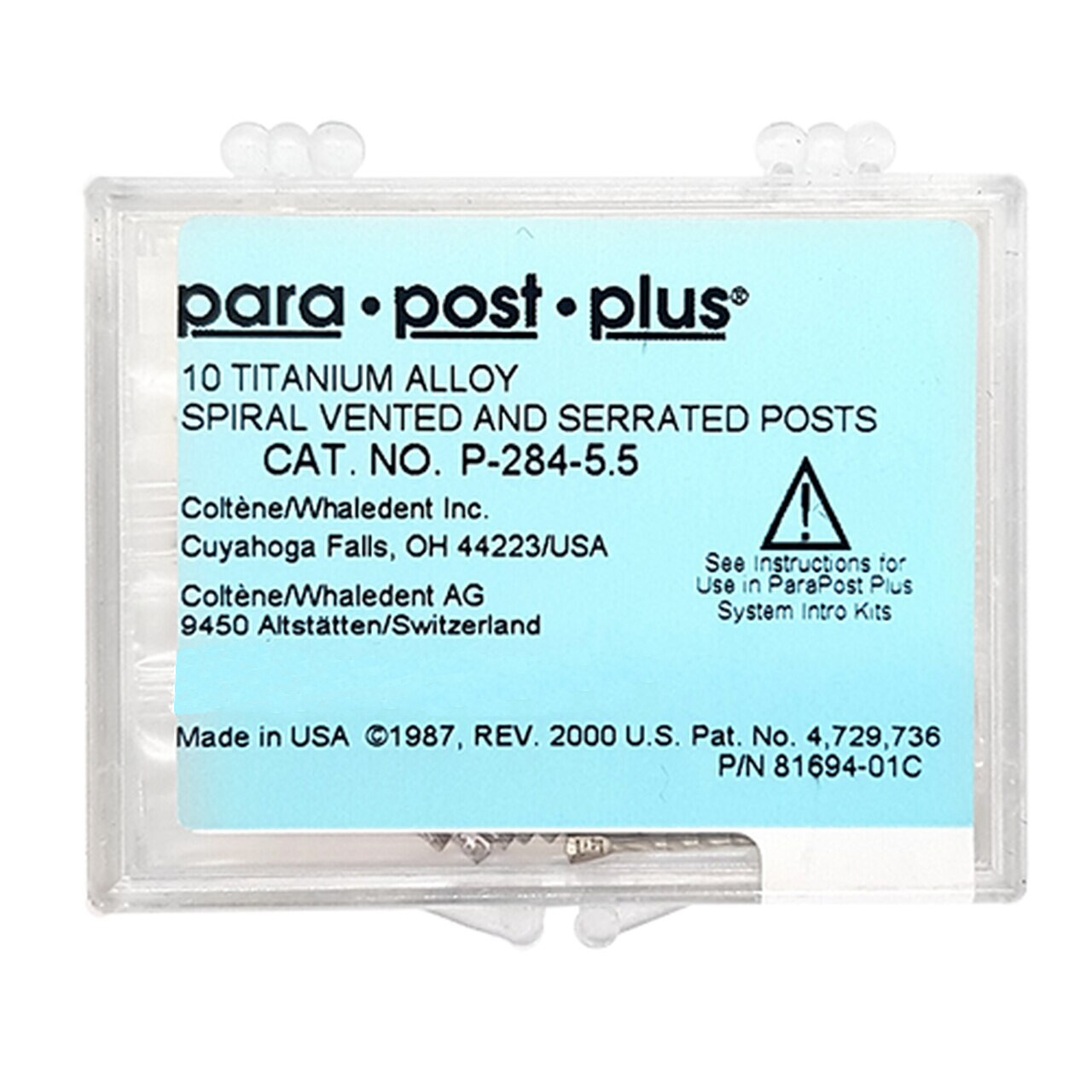 Coltene Whaledent P284-5.5 ParaPost Plus Titanium Posts 0.55″ Purple 10/Pk