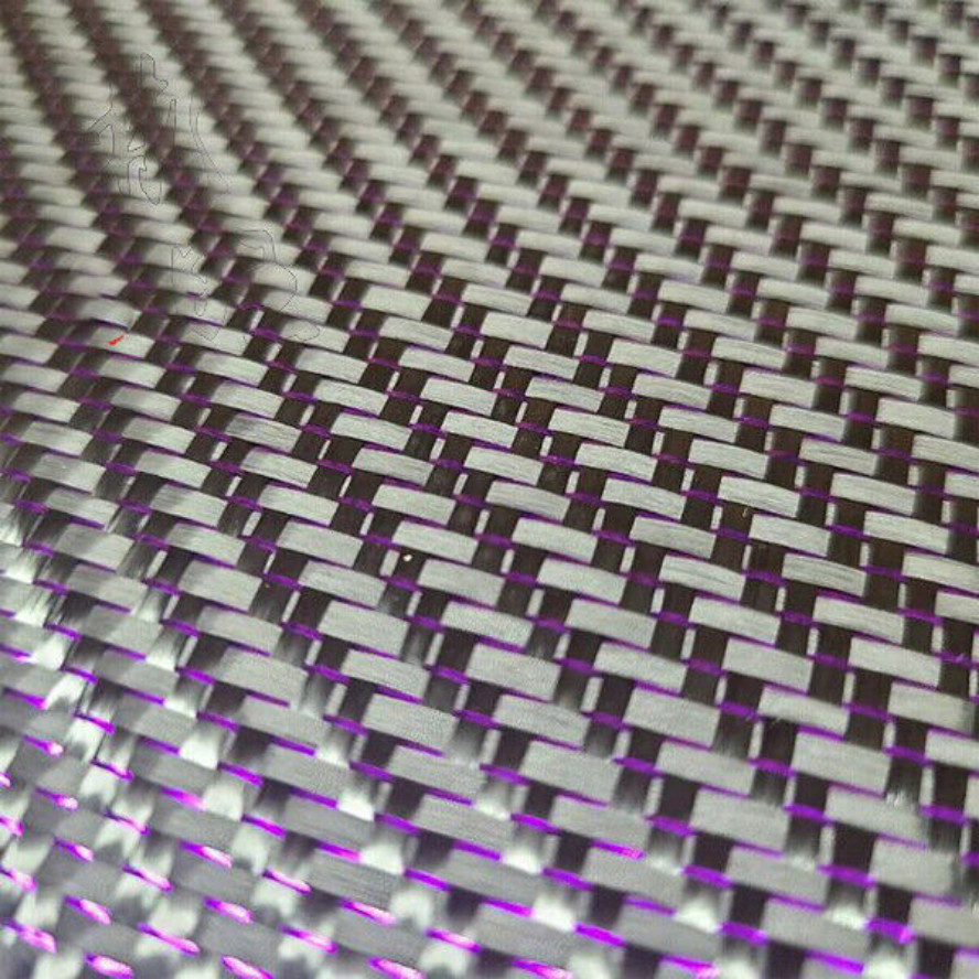 3K Carbon Fiber &Metallic Purple Reflection Mixed Cloth Twill Weave 100*100cm