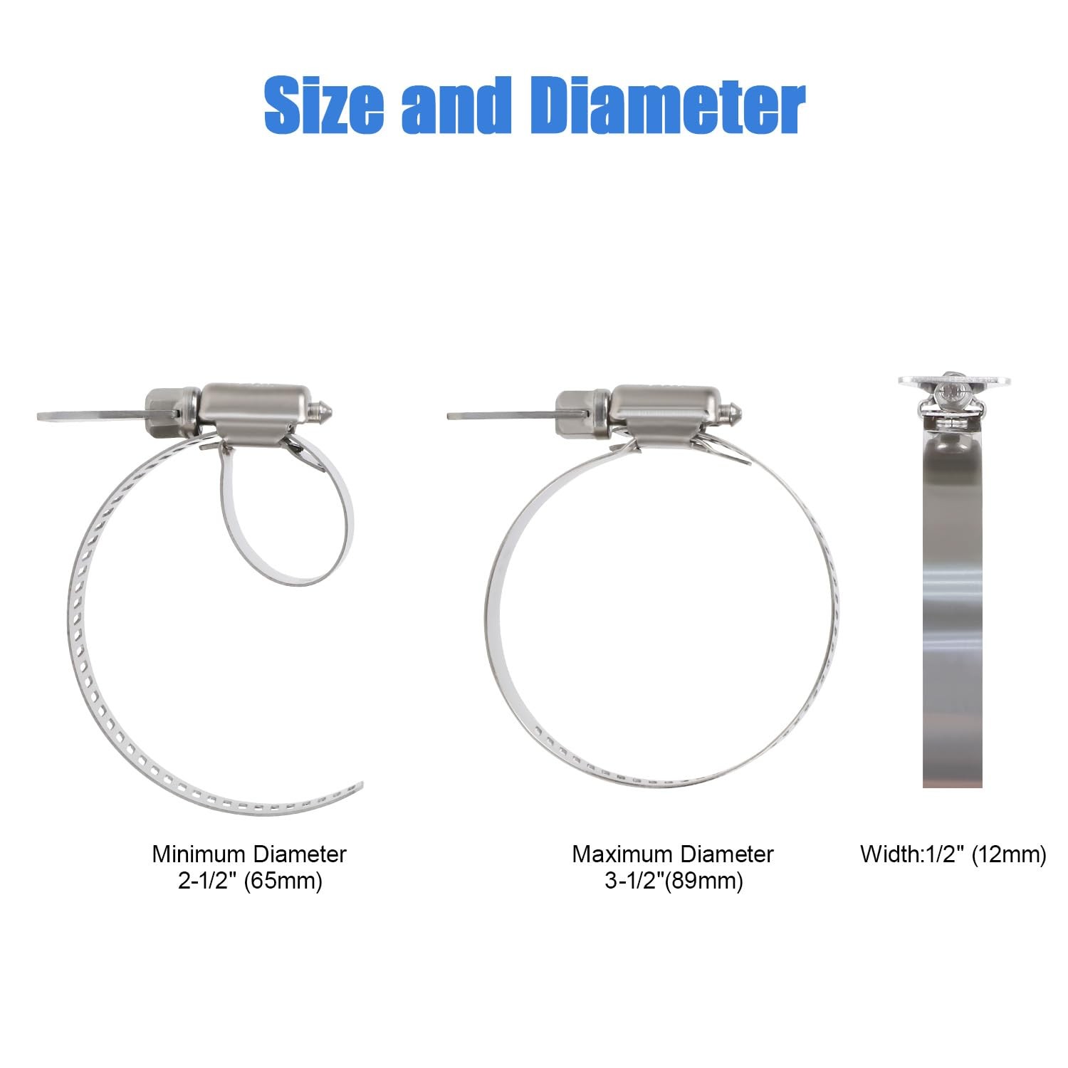 LeMotech 5 Pack Hose Clamp Stainless Steel Adjustable 21/2″ ~ 31/2″ （6589mm）W…