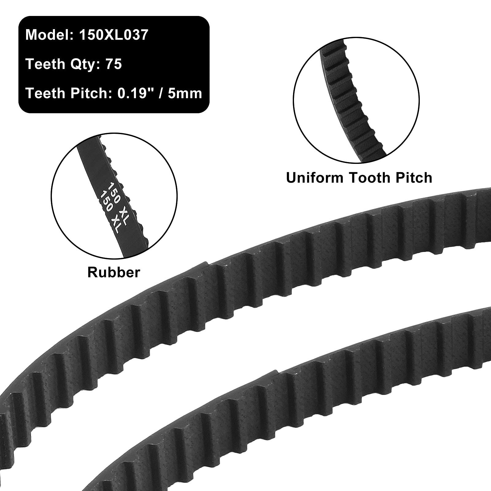 Qjaiune 2Pcs 150XL037 Timing Belt, 75T 10mm Cog Drive Belt