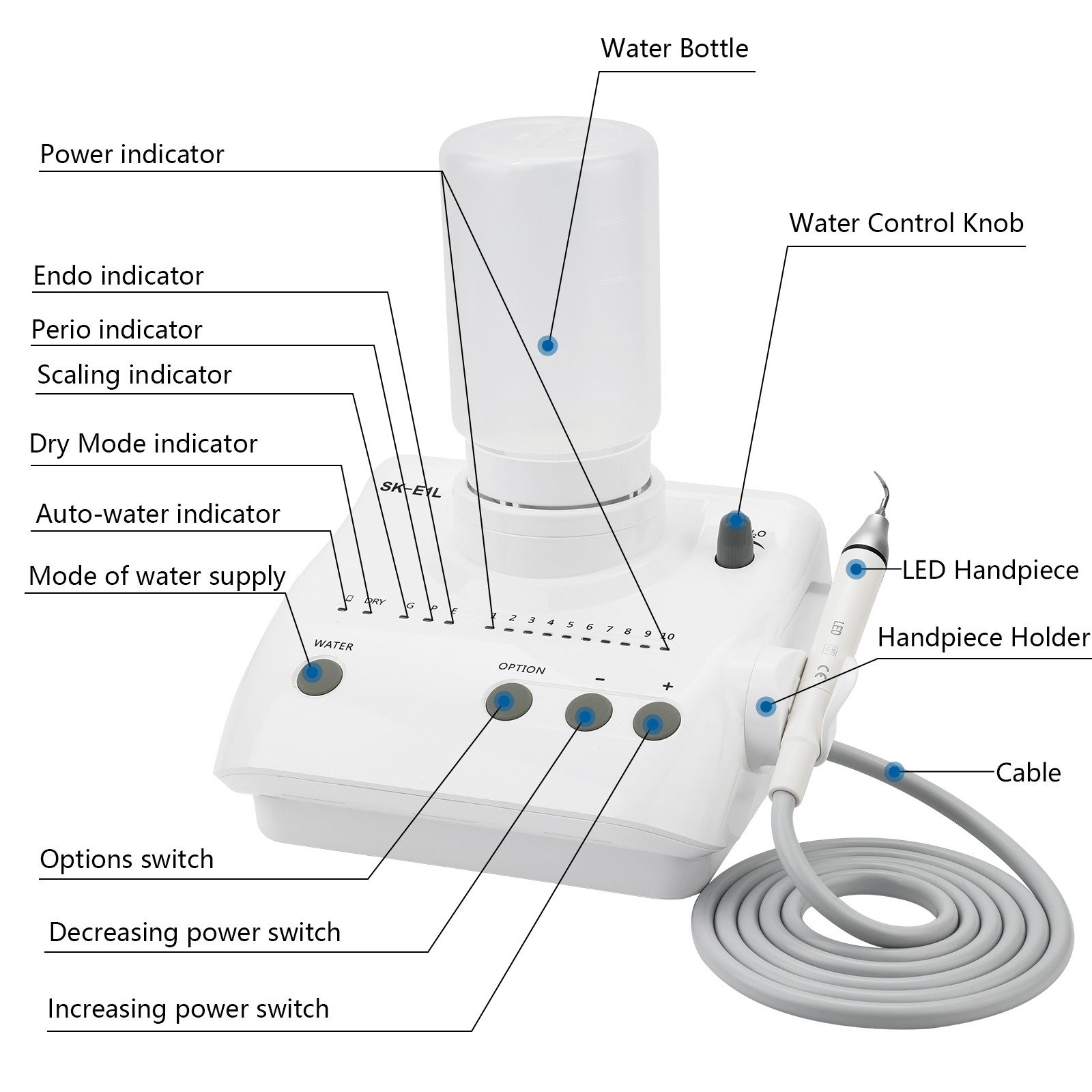 Dental SK-E1L LED Handpiece Ultrasonic Piezo Scaler Fit EMS Cavitron LED