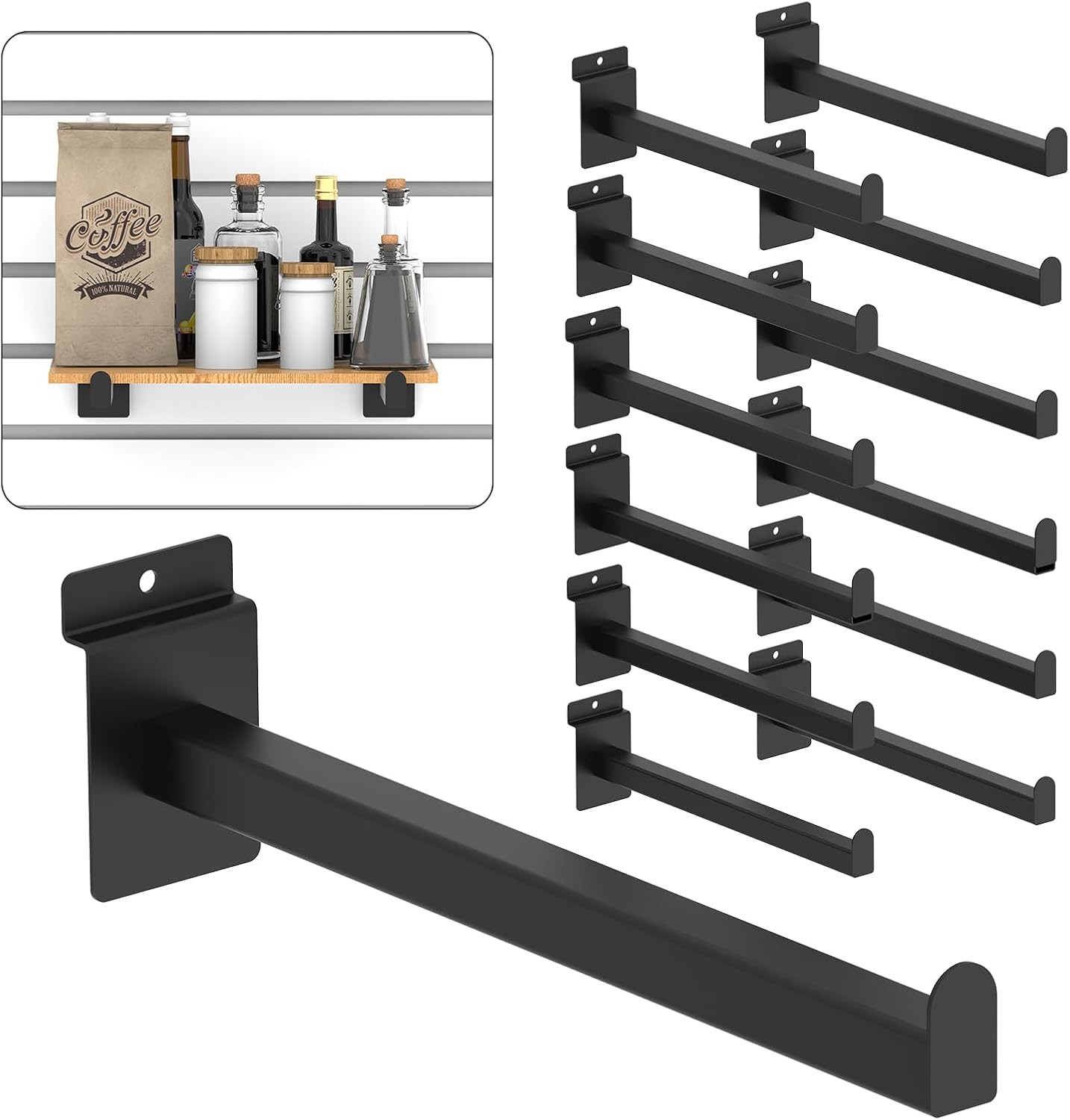 12 Inch Black Slatwall Shelf Bracket, 12 Pcs Metal Slat Wall Shelves Accessories