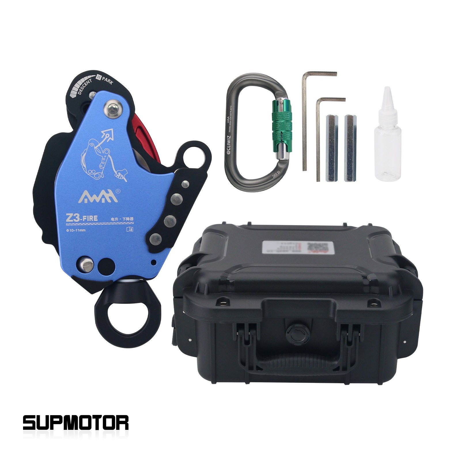 Z3-FIRE Blue Ascent Descent Device with Universal Joint Tool Box 30kg-285kg Load