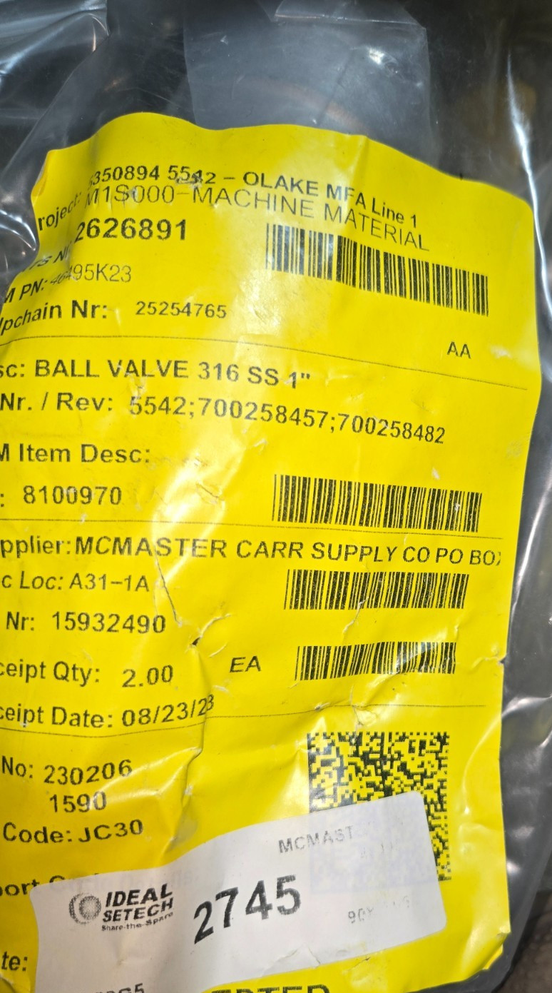 Sharpe 316 Stainless Full-Port Ball Valve Lockable Lever Handle 1 NPT Female