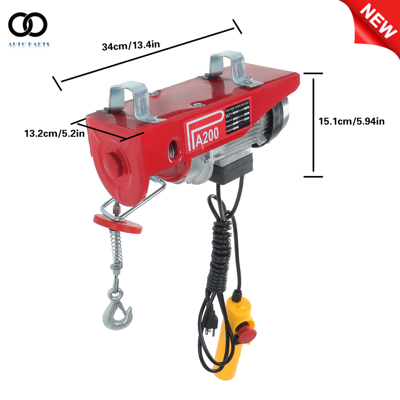 PA200 440lbs / 200kg Mini Electric Hoist 6.6 ft Wired Remote Control 110V