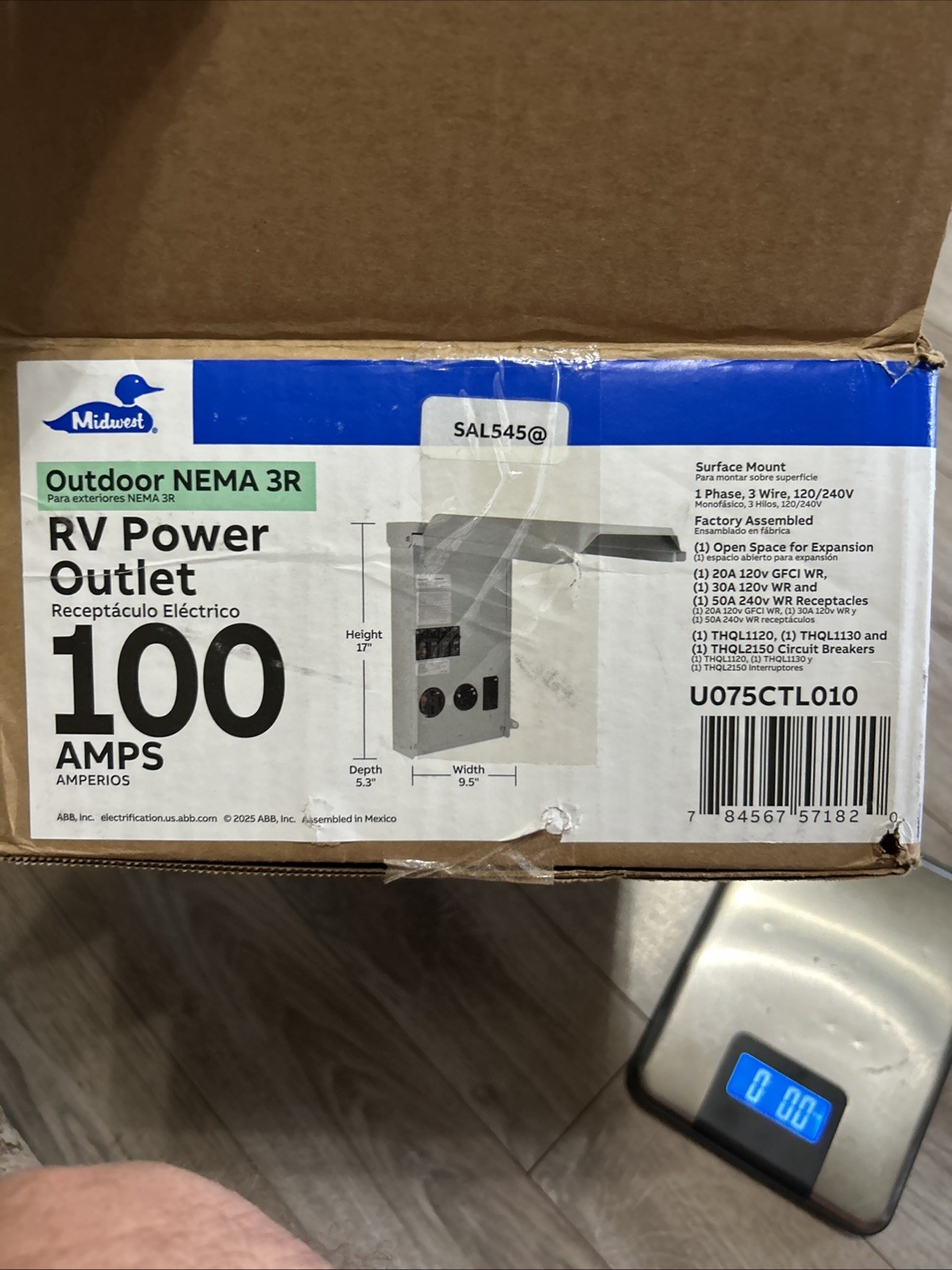 Midwest U075CTL010 Weatherproof RV Power Centre 100A 50/30/20 Open Box