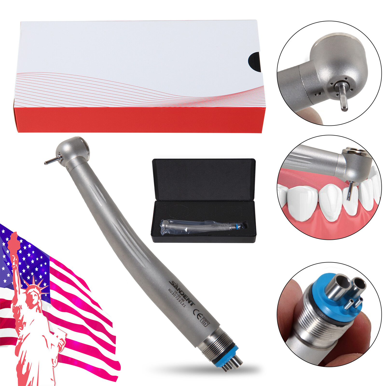 Dental High Speed Handpiece Ceramic Rotor Push Button 4 Holes Single Way Spray