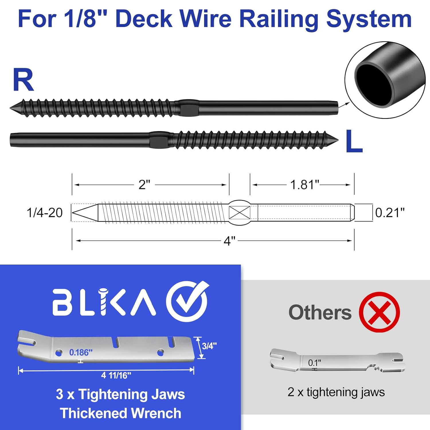 100 Pack T316 Stainless Steel Swage Lag Screws for Deck Cable Railing Kit