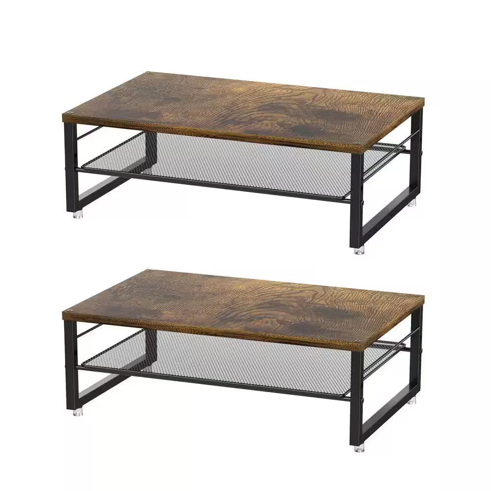 Brown 15.5 In. X 5.5 In. Metal Modern Desk Organizers with Storage Shelf, 2 Pack