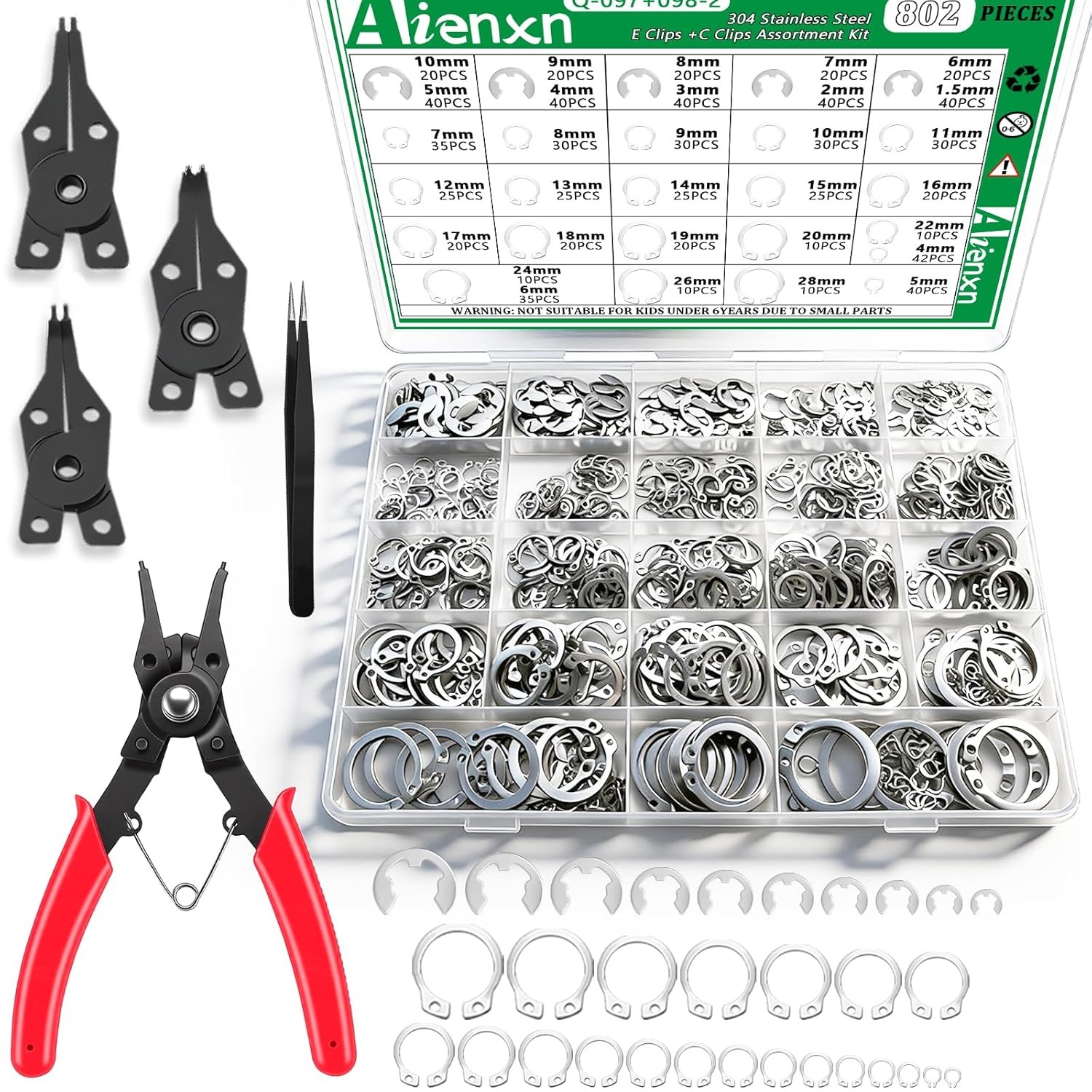 330Pcs Snap Rings Assortment Kit External Retaining C Clips E-Clip Circlip Set