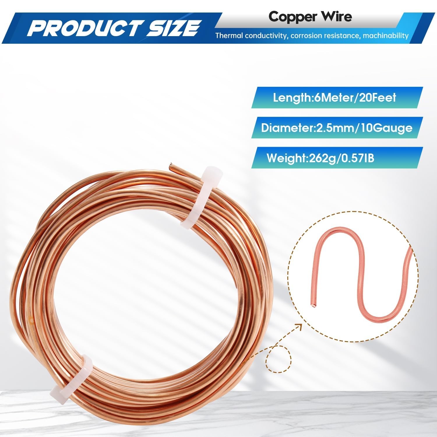 99.9% Soft Copper Wire, 10 Gauge Craft Wire, 20FT Pure Copper Wire for Garden…