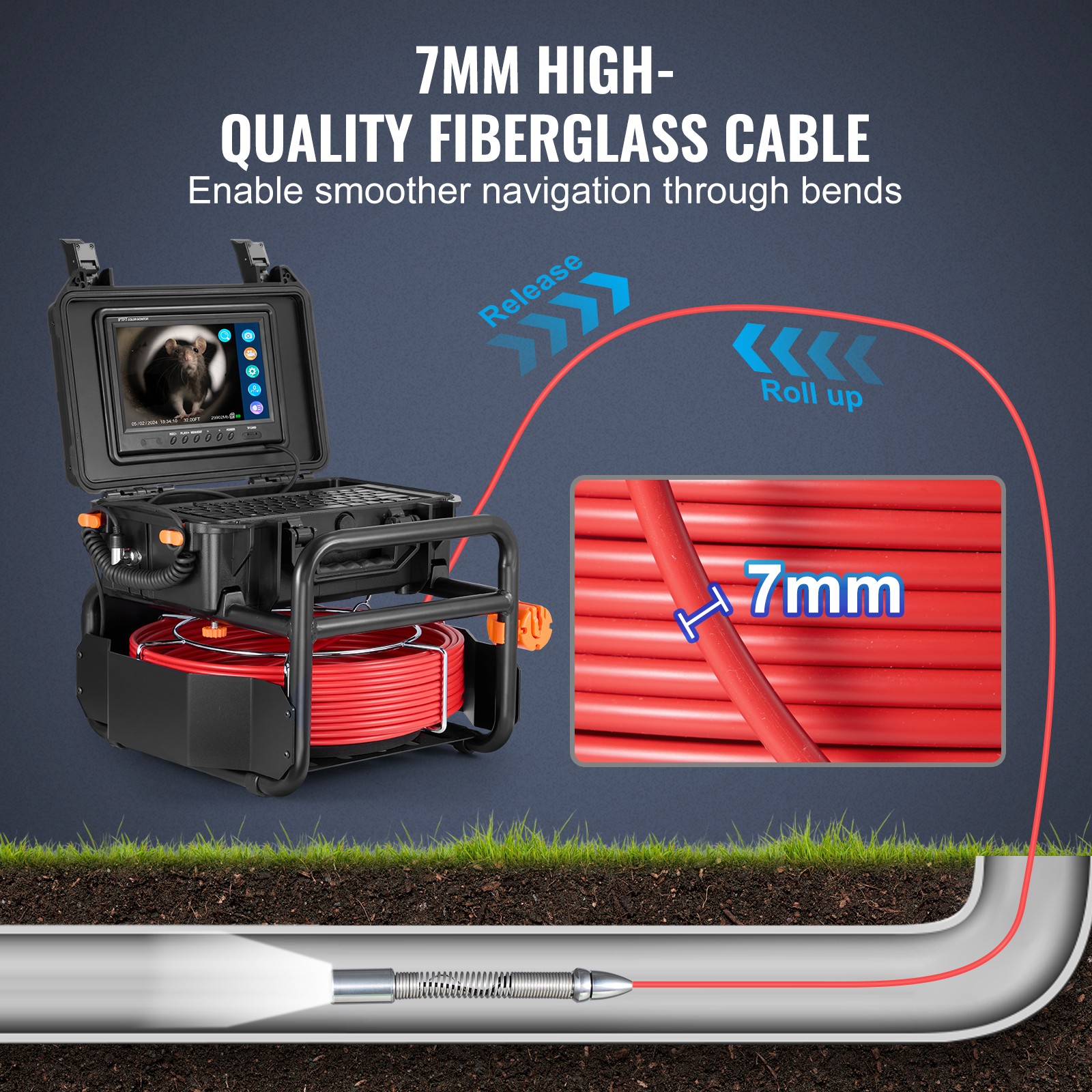 9″ Sewer Camera 98 ft/30m Self-Leveling Drain Camera with 512Hz Transmitter