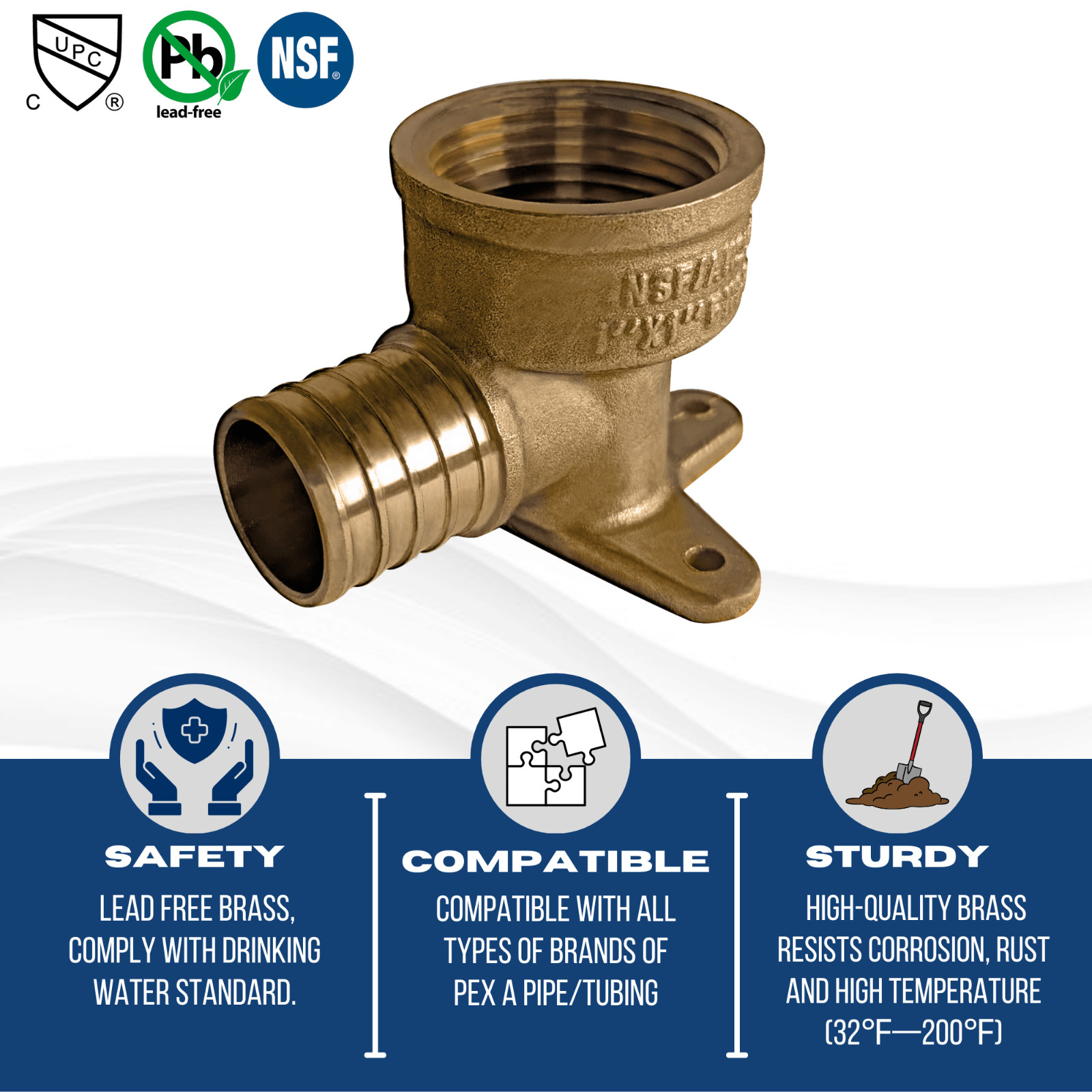 2 Packs XFITTING 1″ Pex B x 1″ Female NPT Threaded Drop Ear Elbow, Lead Free
