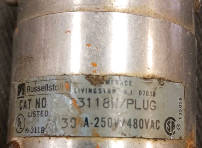 Russellstoll 3118W Explosion Proof Male Plug 30A 480VAC 3W 4P (Lot-B2)