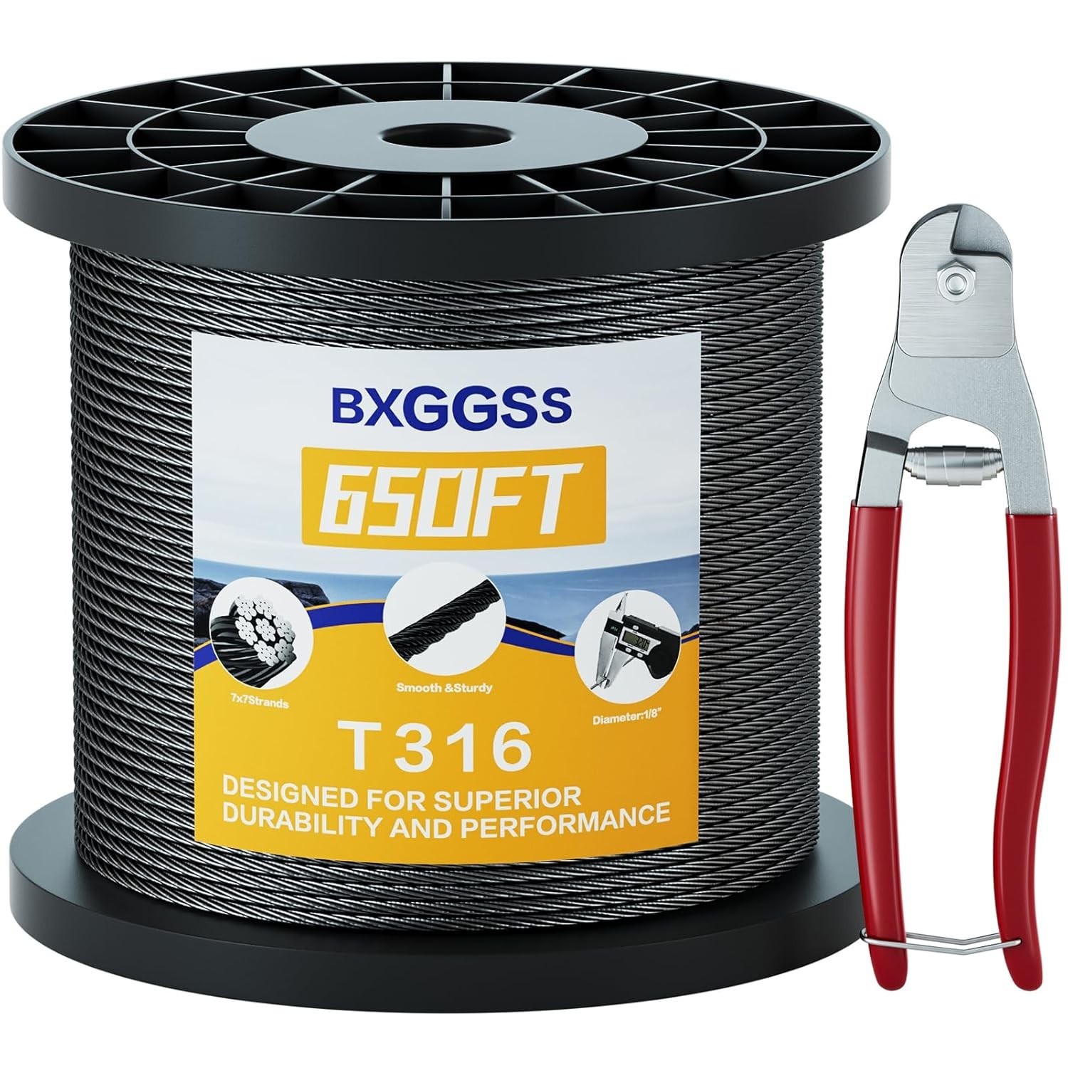 1/8 T316 Black Stainless Steel Cable – 650FT Heavy Duty Wire Rope for Cable Rail