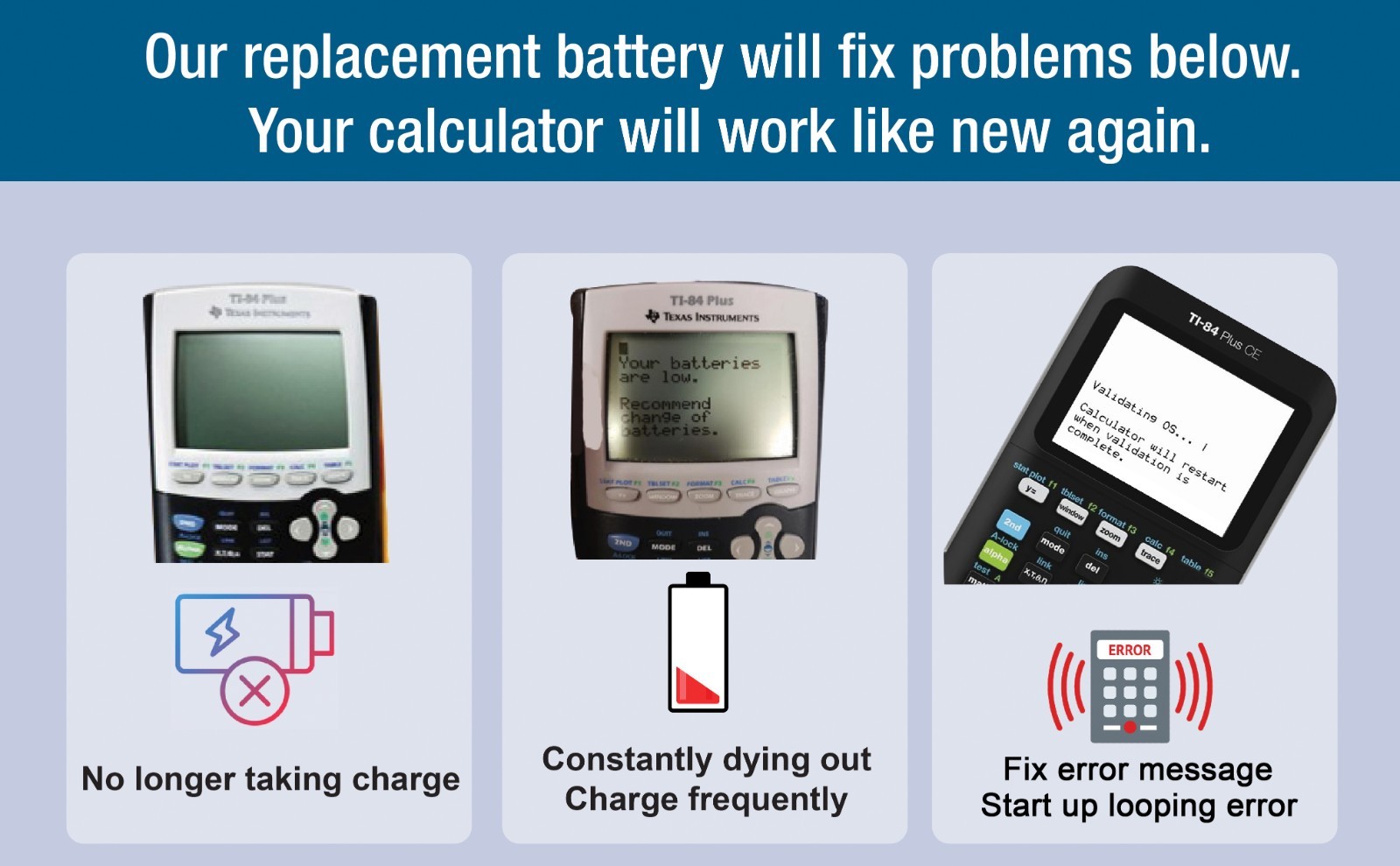 Battery Replacement For Texas Instruments TI-84 Plus CE C Calculator TI NSpire