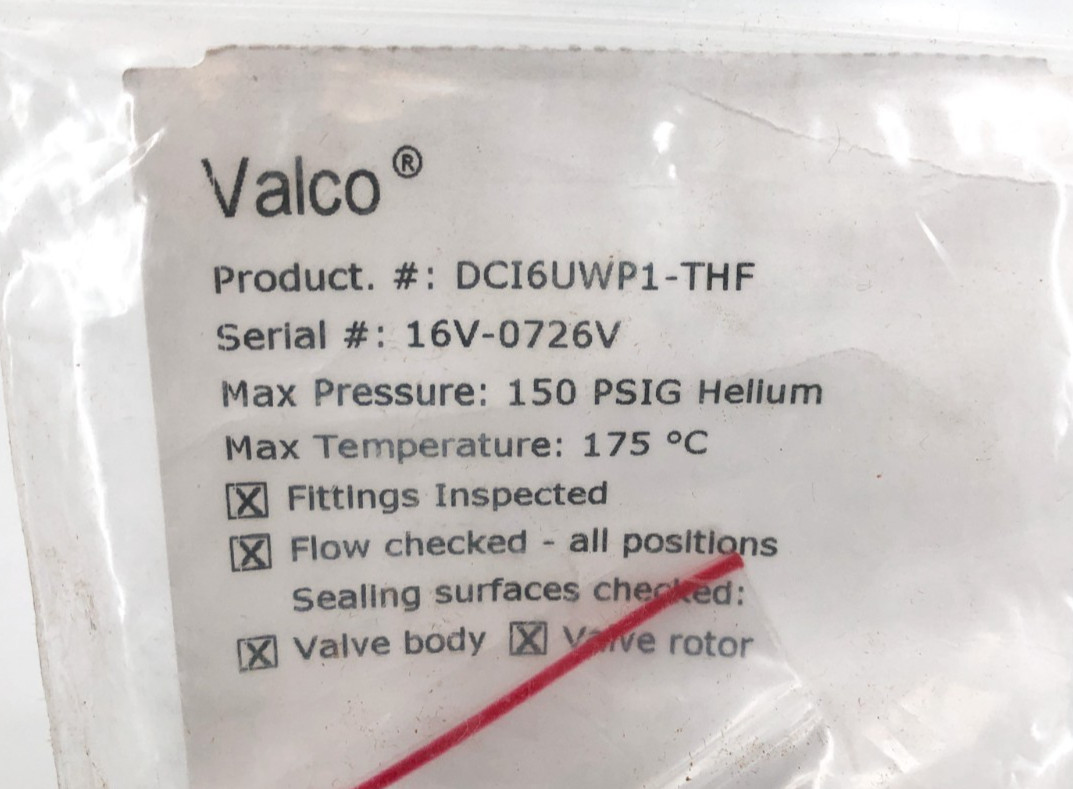 New VICI Valco DCI6UWP1-THF Internal Volume Valve 6-Port 2-Pos 1/16″ 150psi