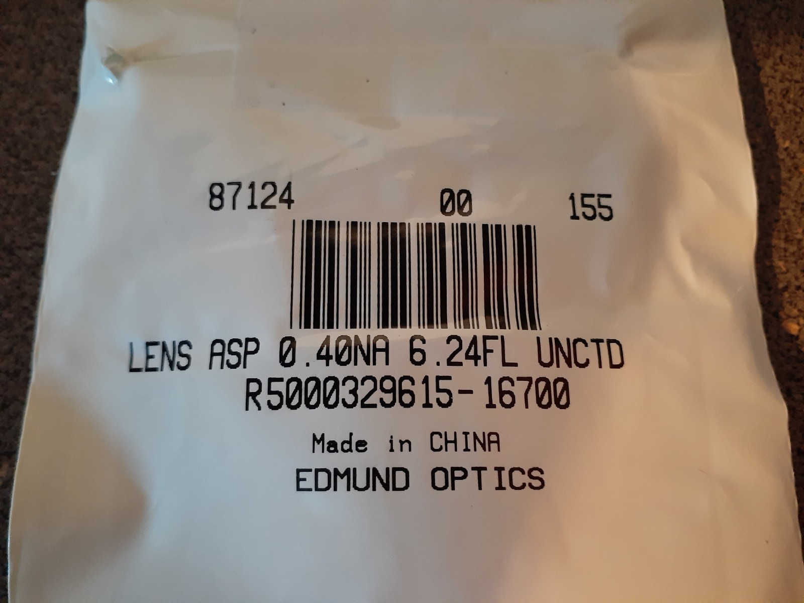 Edmund #87-124 (87124) – Molded Aspheric Lens, 0.40 NA, 6.24mm FL, Uncoated