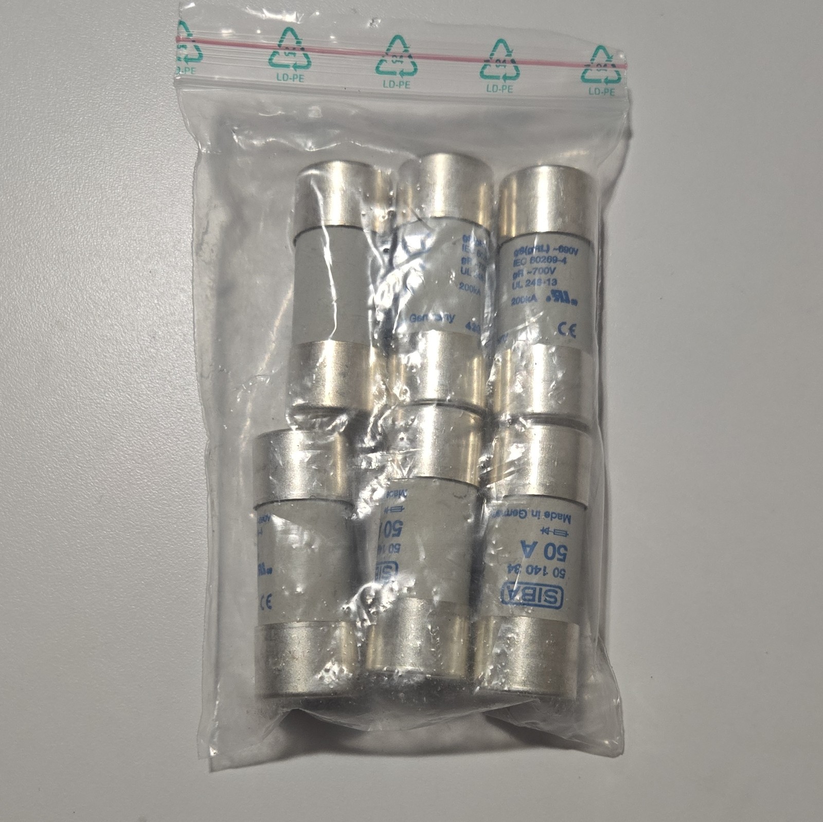 SIBA 50A 690V HRC Cartridge Fuse Current-Limiting, MPN 50 140 34, 6pk