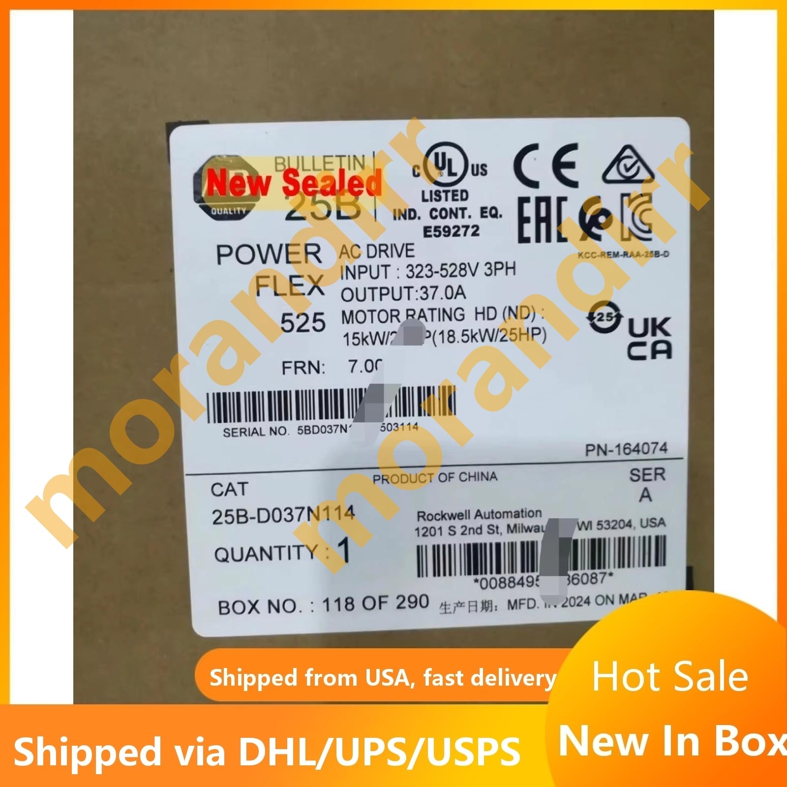 Factory Sealed 25B-D037N114 PowerFlex 525 AC Drive USA Fast Shipping 25BD037N114