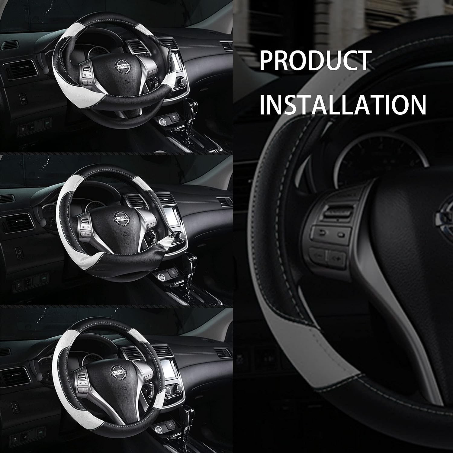 Leather Steering Wheel Cover Universal White Non-Slip Breathable Microfiber 38cm
