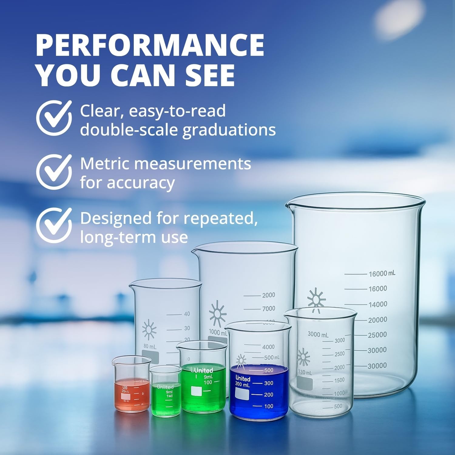 United Scientific Borosilicate Glass Beaker 1000ml Autoclavable