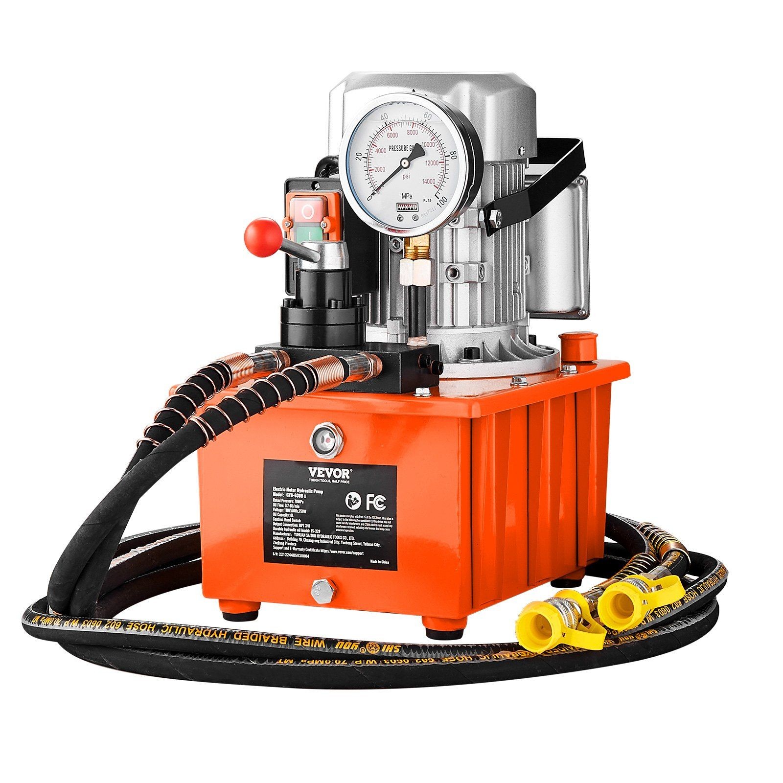 750W 110V Double-Acting Hydraulic Pump 10000PSI 488in³/8L Lever