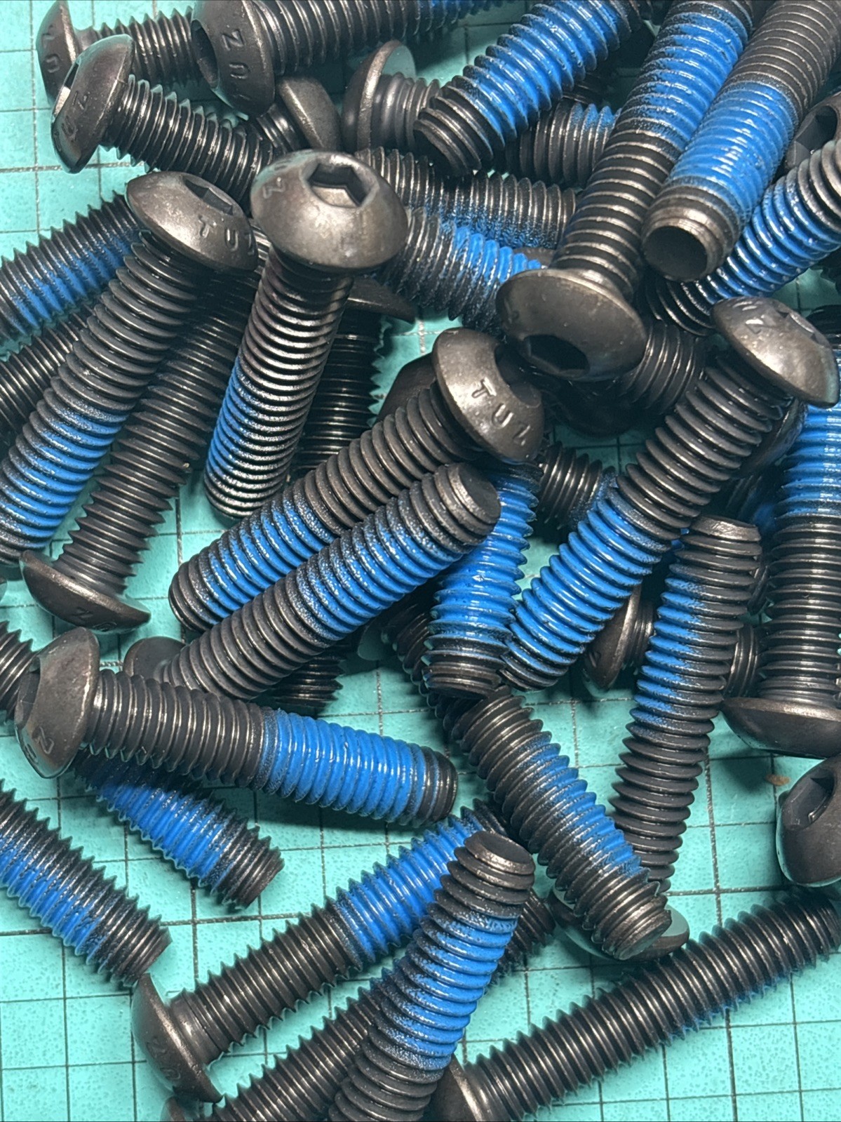 100- 5/16-18×1-1/2, 1.5 Button Allen Head Cap Screws Black Oxide W/ Blue Sealant