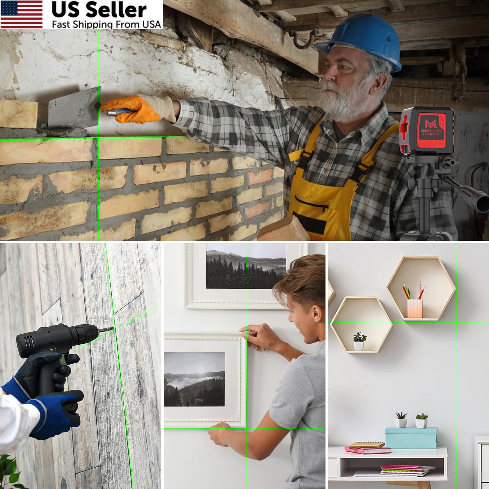 Self Leveling Laser Level 100ft Green Cross Line with Tripod IP54 Waterproof USA