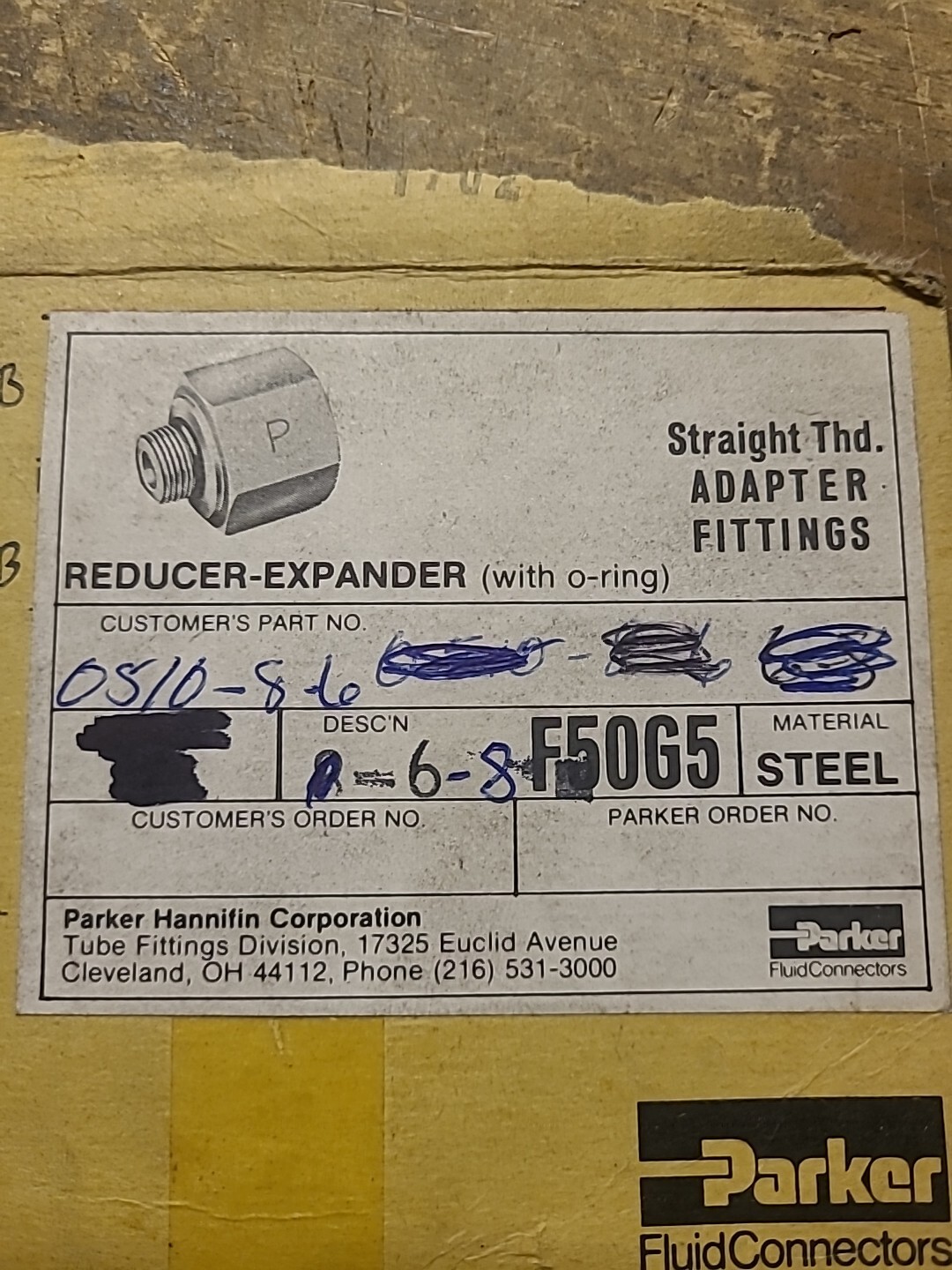 (5) PARKER ORB REDUCERS.. 8-6.. F50G5-STEEL..MALE-3/4-16….FEMALE-9/16-18…NOS