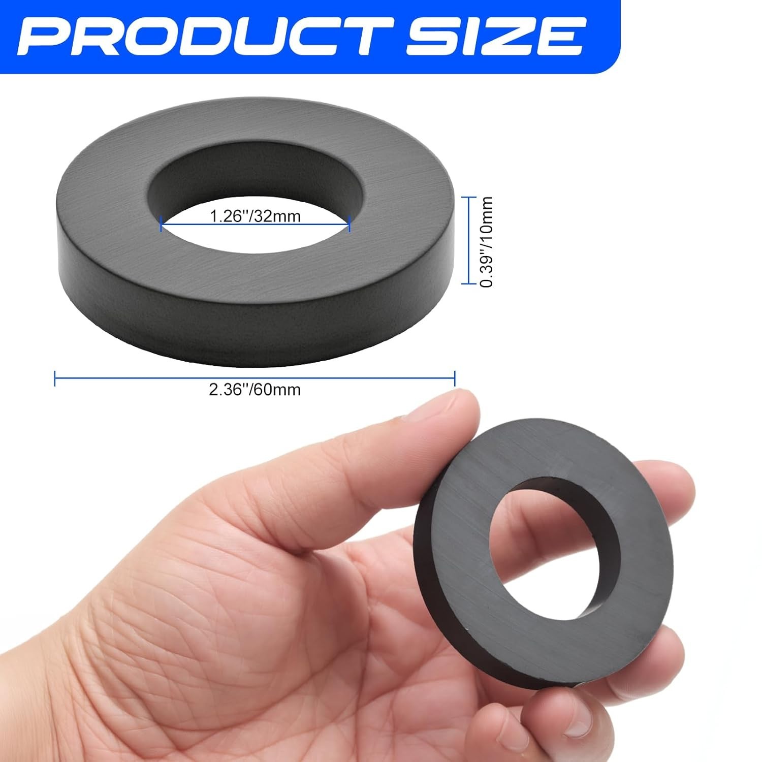 Large Magnet – Grade 10 Big Magnets Heavy Duty, OD60 x ID32 x 10mm Strong Round