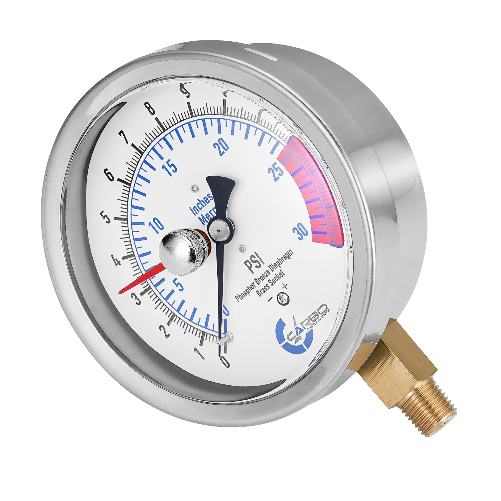 4″ Gas Test CAPSULE Pressure Gauge 15 Pound, 15 PSI, 3/4” FNPT