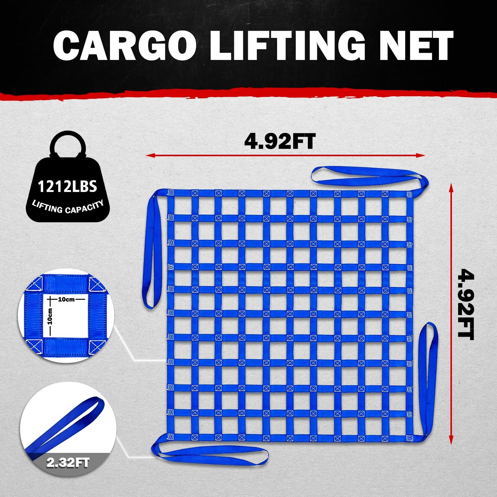 Cargo Lifting Net 1212LBS, 4.92’X4.92′ Safety Lifting Net Straps for Hoist 10Cm