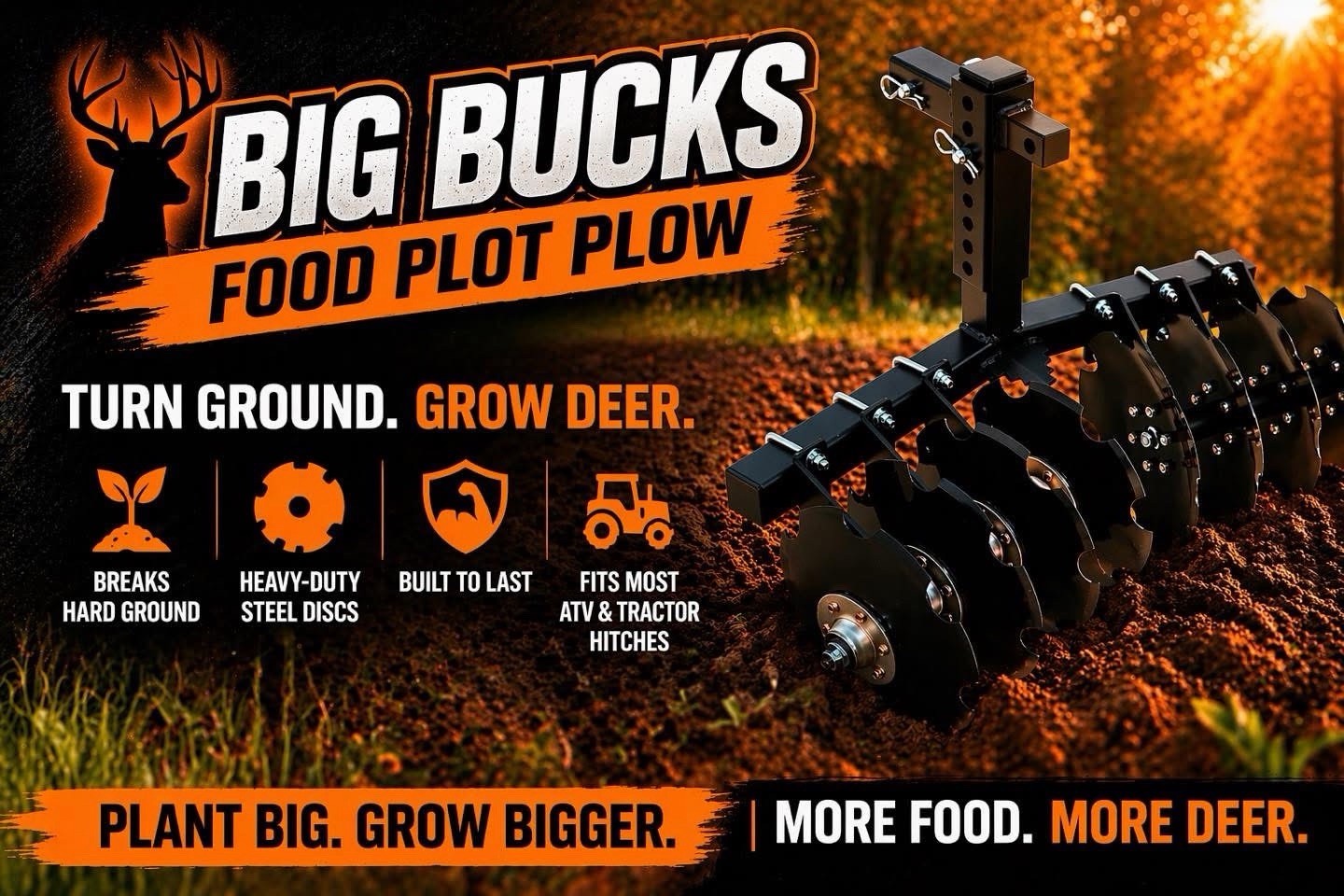 Big Buck Food Plot Plow 6 Disc 28” ATV UTV Wildlife Hunting Plow