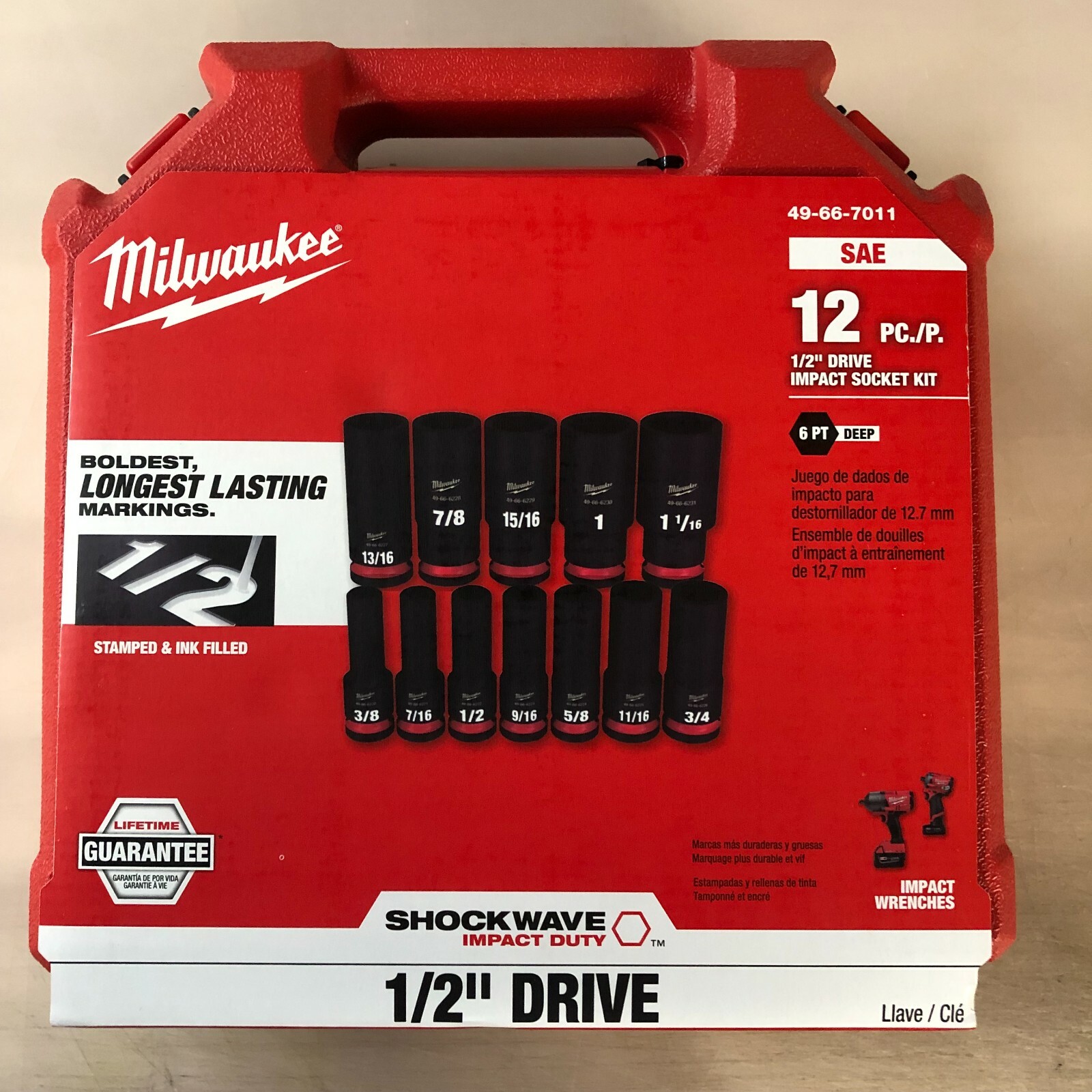 Milwaukee 49-66-7011 Shockwave SAE 12 piece 1/2 Drive Impact Socket set NEW