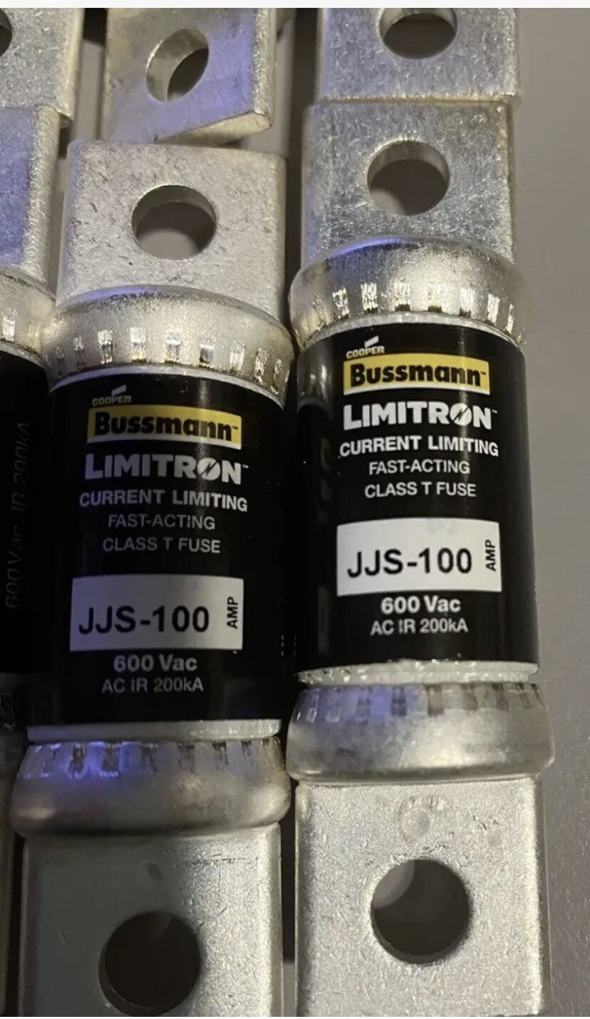 Lot of 10, NEW – JJS-100 Bussmann fuses. 100A, Class T, 600v. Qty. 10