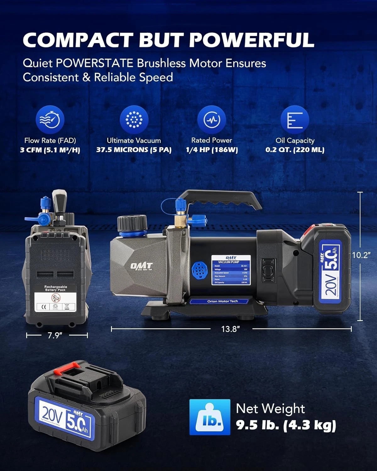 Lightweight Cordless HVAC Vacuum Pump: 70-Min Operation for On-the-Go Services