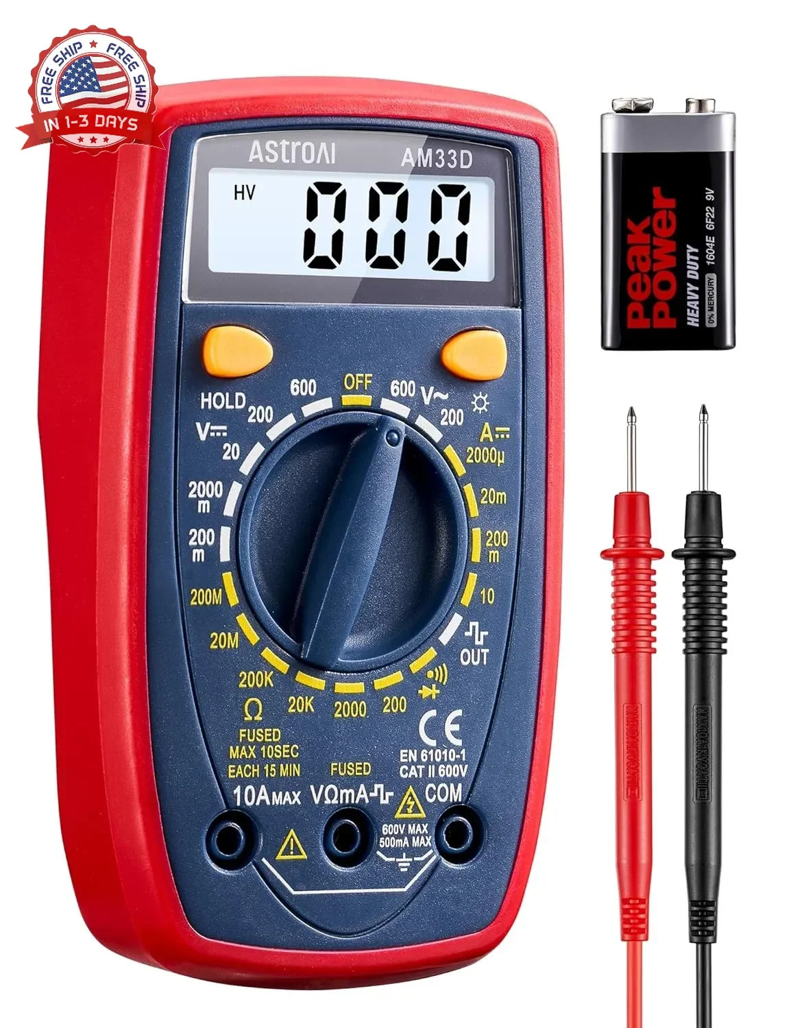 AstroAI Digital Multimeter Tester 2000 Counts with DC AC Voltmeter and Ohm Volt