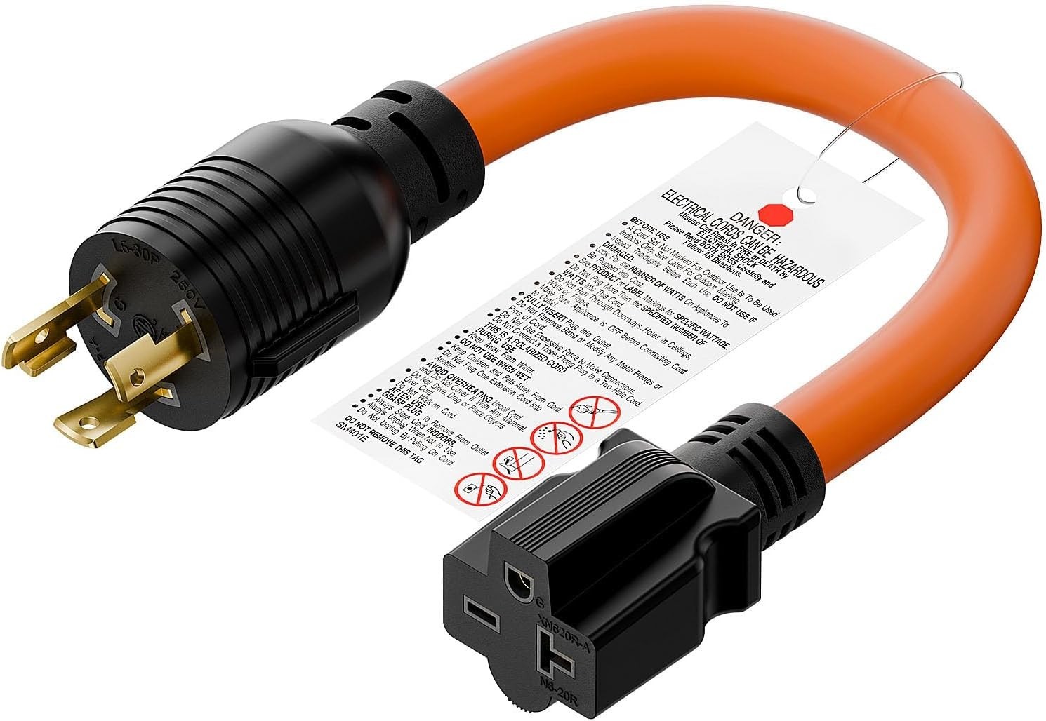 1FT Nema L6-30P 30-Amp Twist Locking Plug Male to 6-20R T-Blade Adapter, STW 12-
