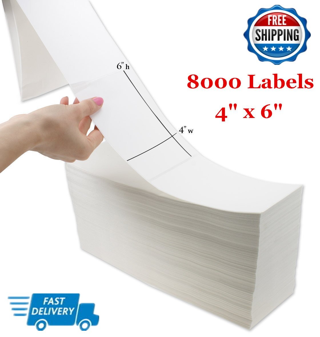12000 Fanfold 4 x 6 Direct Thermal Shipping Postage Labels for Zebra 2844